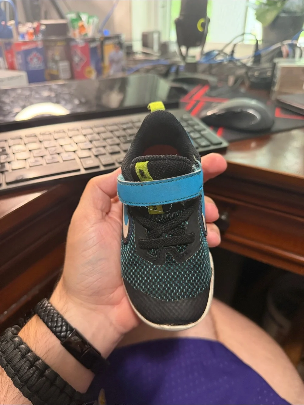 Nike Kids Blue and Black Velcro Sneakers with White Swoosh